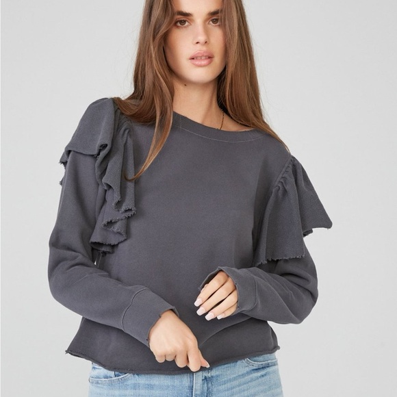 pistola Sweaters - PISTOLA | Peyton Distressed Ruffle Sweatshirt